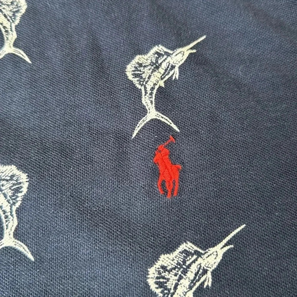 Polo Ralph Lauren Short Sleeve Shirt Navy Blue Classic Fit Marlin Sailfish 4XLT - Picture 4 of 7